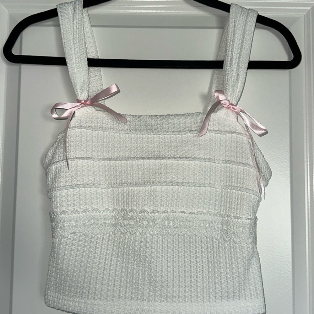 SHEIN White Textured Women's Top with Pink bows